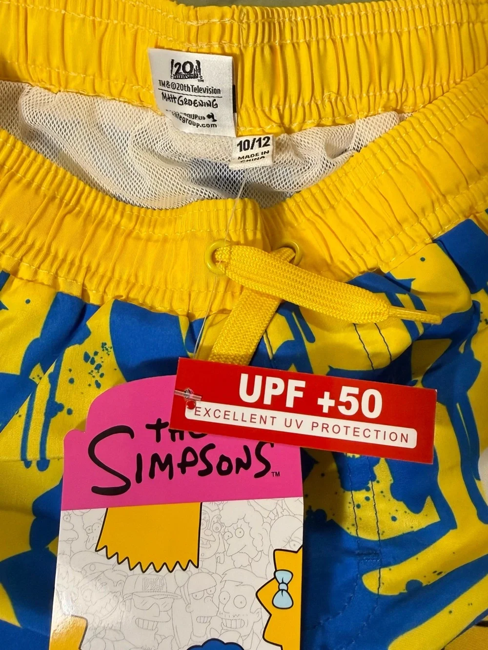 Kids Yellow & Blue Bart Simpson Swim Trunks